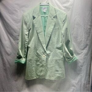 Vintage 80’s Casual Linen Longline Blazer SZ M Oversized Pastel Green